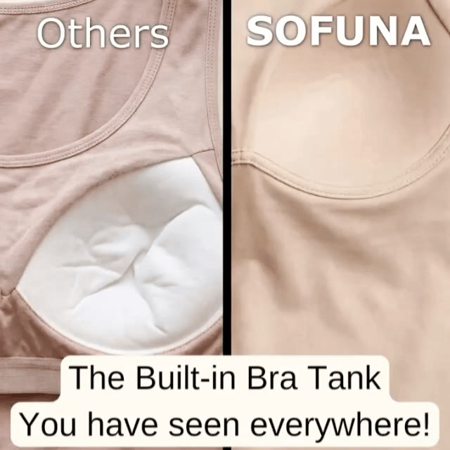 Sofuna sewn-in cup compared to a loose pad bra tank